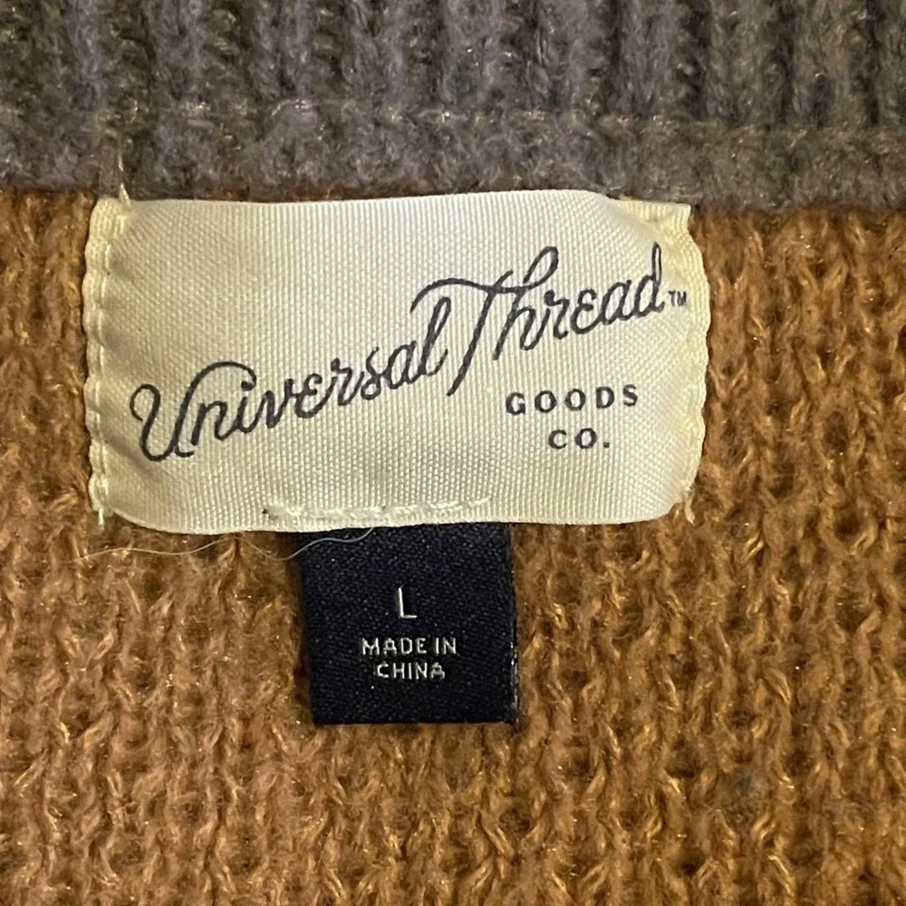 Universal Thread Sweater Womens Large Colorblock Brown Gray White Crewneck